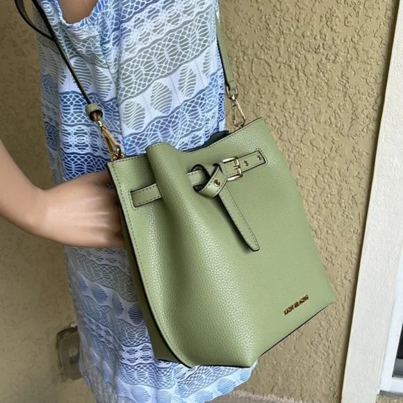 Michael Kors Emilia Small Bucket Bag Messenger Leather Light Sage - Picture 8 of 16